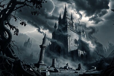 Gothic Castle in Stormy Night