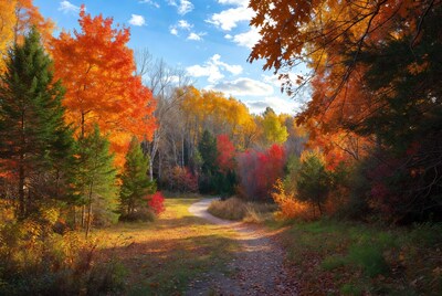 Autumn Path Through Colorful Forest