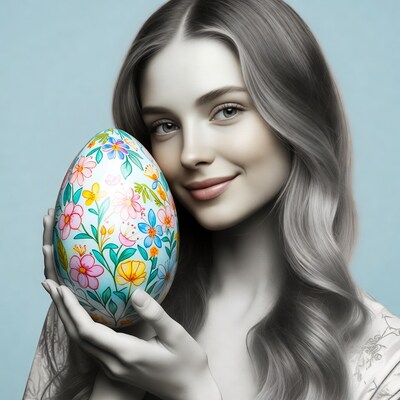 Woman holding painted Easter egg