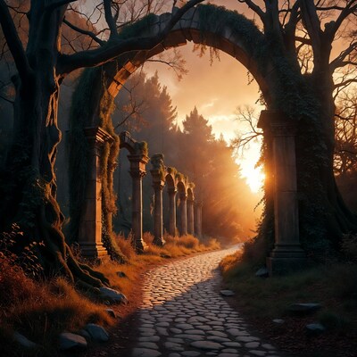 Ancient Ruins Archway in Enchanted Forest