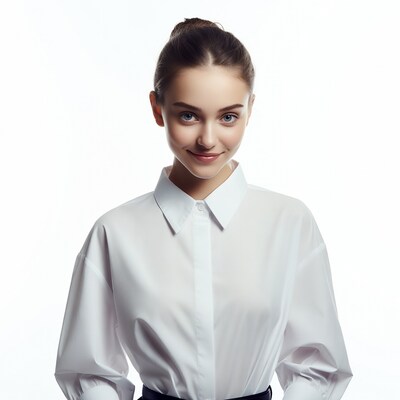Young woman smiling in white shirt