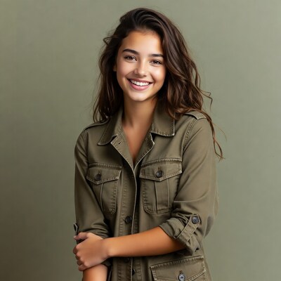 Smiling woman in green jacket