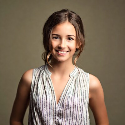 Smiling young woman in striped top