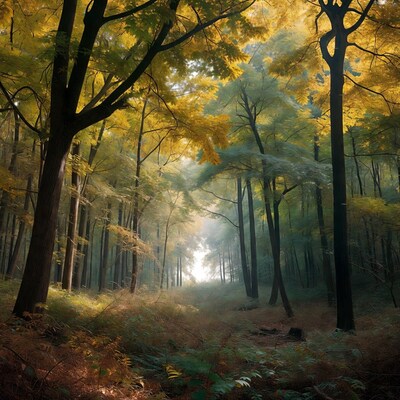 Autumn Forest Path with Golden Trees