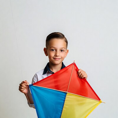 Boy holding colorful kite