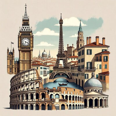 Famous Landmarks Collage Illustration