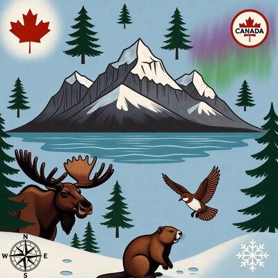 Canadian Wilderness Illustration with Moose Beaver