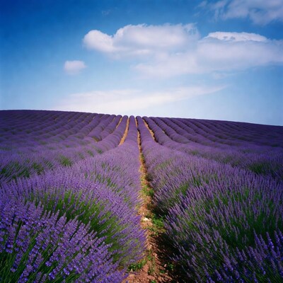 Lavender Fields Under Blue Sky