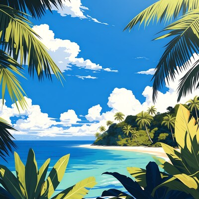 Tropical Beach Palm Trees Illustration