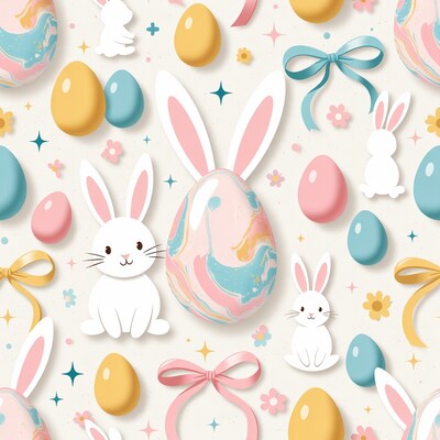 Easter Bunny Eggs Seamless Pattern