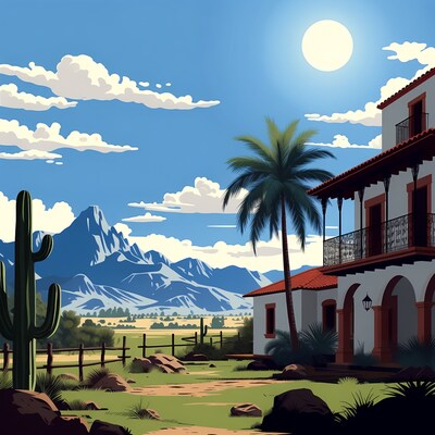 Desert Adobe House with Mountains