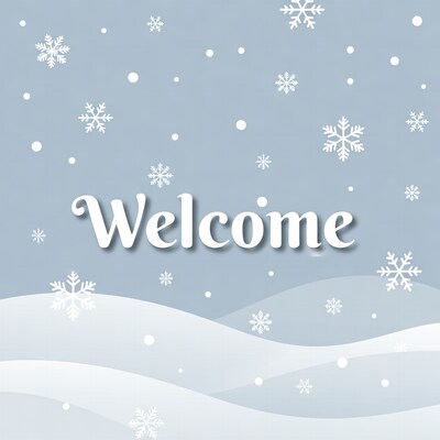 Welcome text with snowflakes
