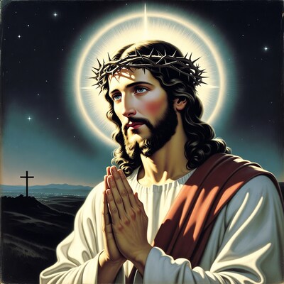 Praying Jesus with Crown of Thorns