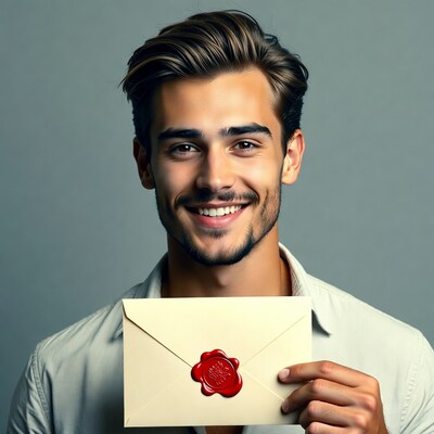 Handsome man holding sealed envelope