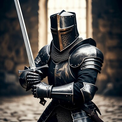 Medieval knight holding sword