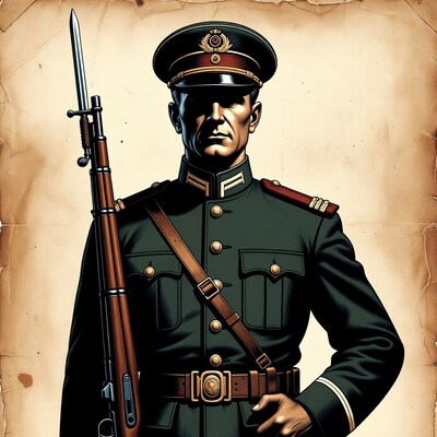 Soldier in green uniform holding rifle