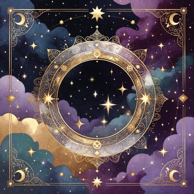 Ornate Golden Frame with Stars and Moons