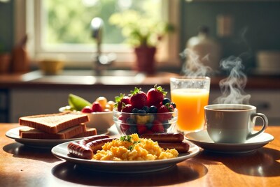 Breakfast Platter with Eggs Sausage Fruit