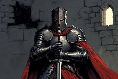 Knight in armor holding sword