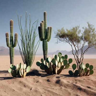 Desert Cacti and Mountains Landscape
