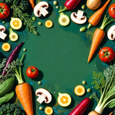Colorful vegetables on green background