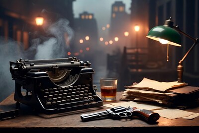 Vintage Typewriter Gun Whiskey Noir Desk