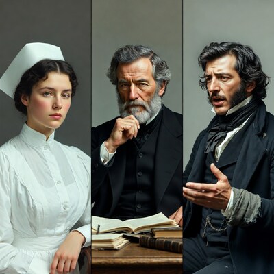 Victorian Nurse with Two Gentlemen