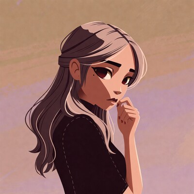 Anime girl thinking with hand on chin
