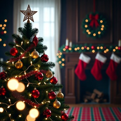 Festive Christmas Tree with Fireplace