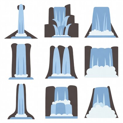 Waterfall Clipart Icons Set