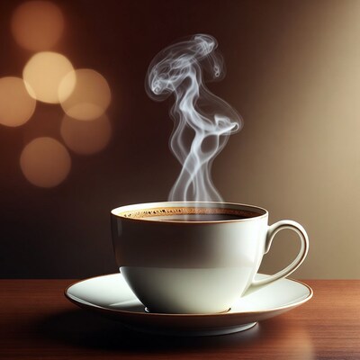 Steaming coffee cup on saucer