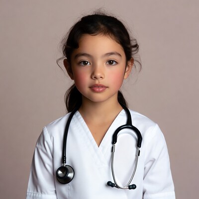 Asian girl in white doctor coat