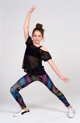 Girl dancing in neon leggings