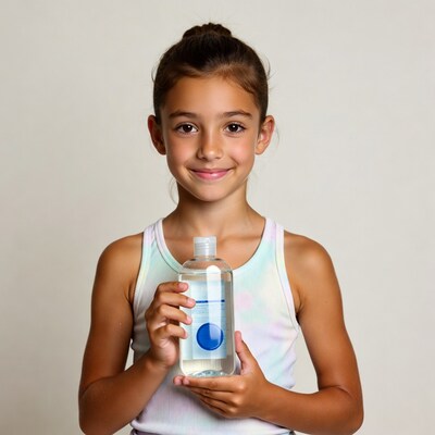 Girl holding hand sanitizer bottle