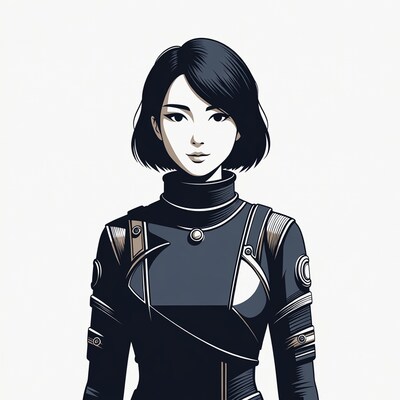 Asian woman in black futuristic suit
