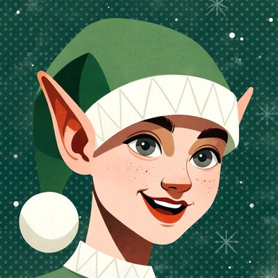 Smiling elf girl in green hat