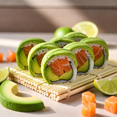 Avocado Salmon Sushi Rolls with Lime