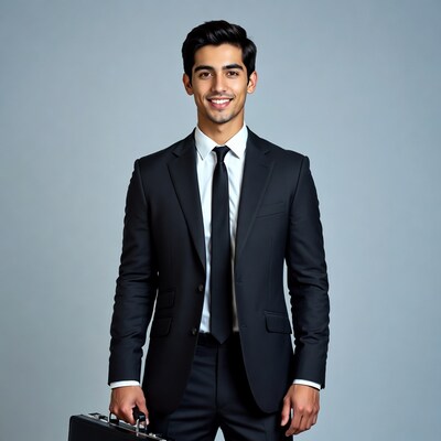 Handsome man in suit holding briefcase
