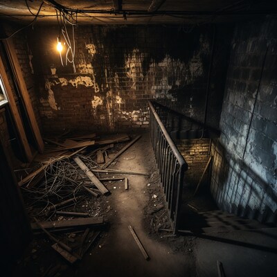 Abandoned Basement with Stairs