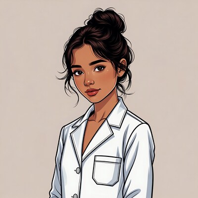 Asian woman in white lab coat illustration