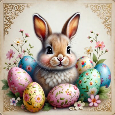 Cute Bunny with Easter Eggs