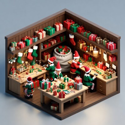 Elves Working in Santa Workshop