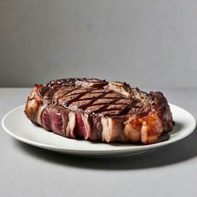 Grilled ribeye steak on plate