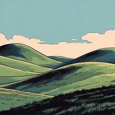 Green Rolling Hills Landscape Illustration