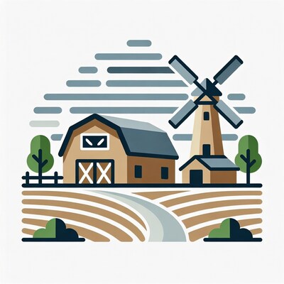 Farm Barn Windmill Illustration