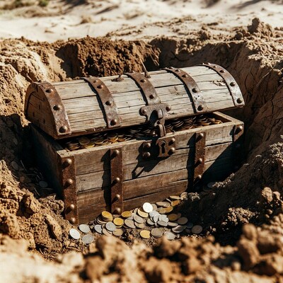Treasure Chest Buried in Sand