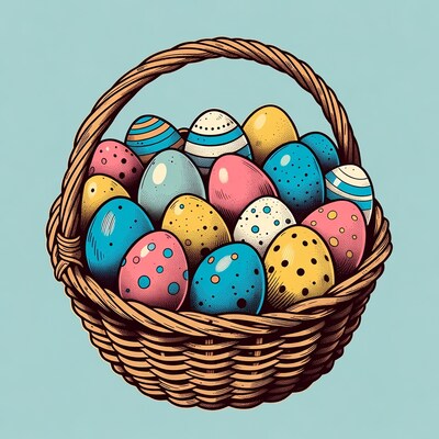 Colorful Easter Eggs in Wicker Basket