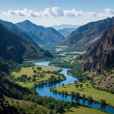 Mountain Valley with Winding River