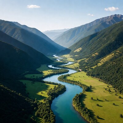 River winding through green mountain valley