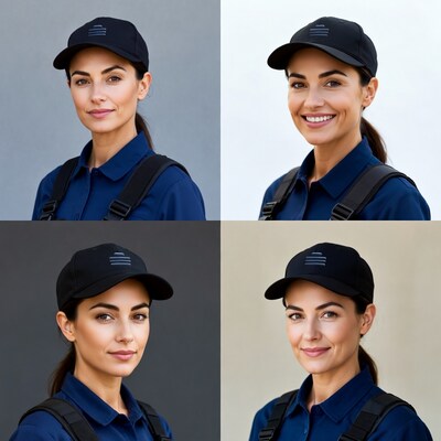 Woman in blue uniform cap backpack